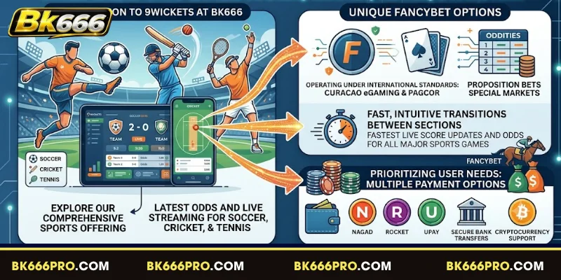 Highlighting the sports games available at 9Wickets BK666