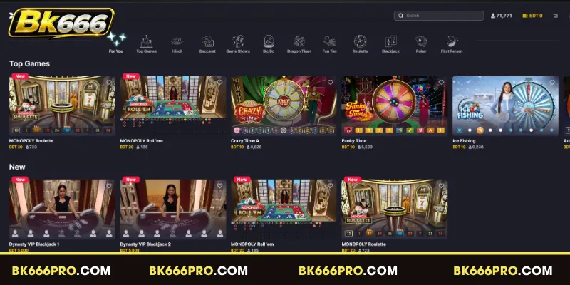 Top Live Casino Games by Evolution at BK666